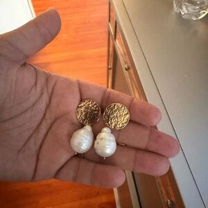 Gold and White Pearl Drop Earrings